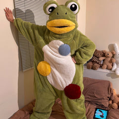 Fuzzy Green and Yellow Party Frog Onesie
