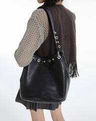Too Busy Grommet Stud Black Shoulder Bag