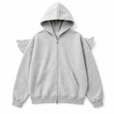 Grey Y2K Angel Wings Zip-Up Hoodie