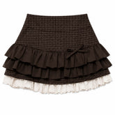 Library Crush Brown Plaid Ruffle Mini Skirt