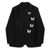 Butterfly Embroidery Black Blazer