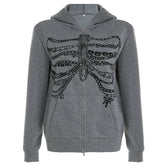 Chain Skeleton Print Grunge Hoodie