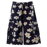 Daisy Print Wide Leg Cargo Shorts