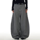 Dark Academia Stripe Wide-Leg Pants