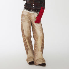 Deer Print Wide Leg Jeans