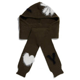 Fuzzy Heart Knit Hooded Scarf