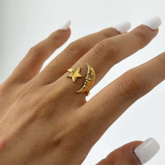 Gold Star Moon Ring