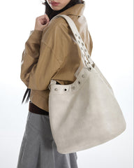 Too Busy Grommet Stud Beige Shoulder Bag