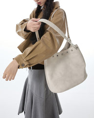 Too Busy Grommet Stud Beige Shoulder Bag