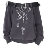 Grunge Aesthetic Off-Shoulder Sweatshirt