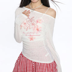 Hibiscus Flower One-Shoulder Top