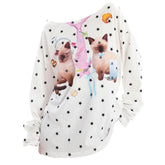 Kitten Print Star Long Sleeve Top