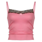 Leopard Trim Pink Y2K Tank Top