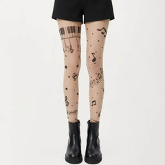 Music Note Print Tights