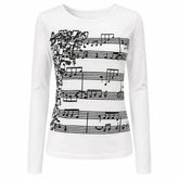 Music Note Print Long Sleeve Top