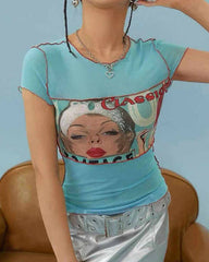 Paris Girl Mesh Y2K Baby Tee