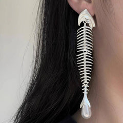 Pearl Drop Fishbone Earrings