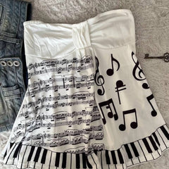 Piano Print Strapless Tube Top