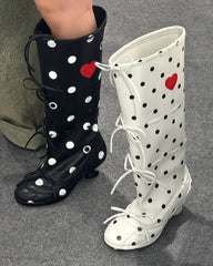 Polka Dot Heart Kitten Heel Boots