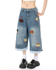Poodle Embroidered Denim Shorts