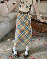 Preppy Colorful Plaid Maxi Skirt