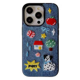 Puppy Embroidered Denim iPhone Case
