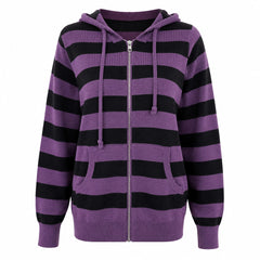 Purple & Black Striped Lightweight Knit Hoodie