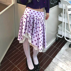 Purple Polka Dot Layered Ruffle Skirt
