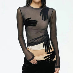 Sheer Hand Print Long Sleeve Top