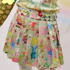 Toy Print Pleated Mini Skirt