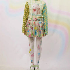Toy Print Pleated Mini Skirt