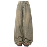 Washed Cross Print Wide Leg Jeans
