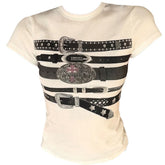 Y2K Western Belt Print Tee