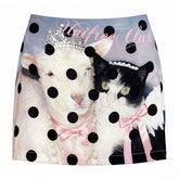 Y2K Cat Lamb Polka Dot Mini Skirt