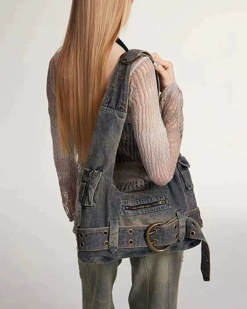 2000s Icon Denim Buckle Shoulder Bag