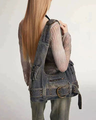 2000s Icon Denim Buckle Shoulder Bag
