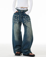 2000s Studded Wide Leg Jeans