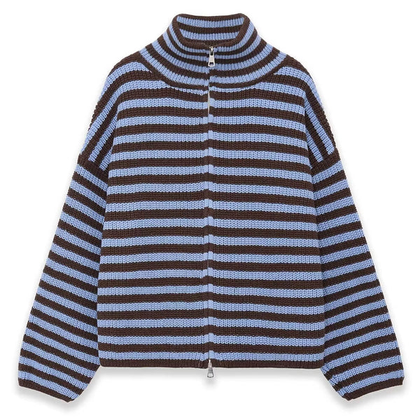 90s Striped Knit Zip-Up Cardigan