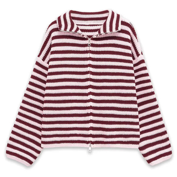 90s Striped Knit Zip-Up Cardigan