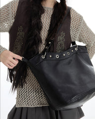 Too Busy Grommet Stud Black Shoulder Bag