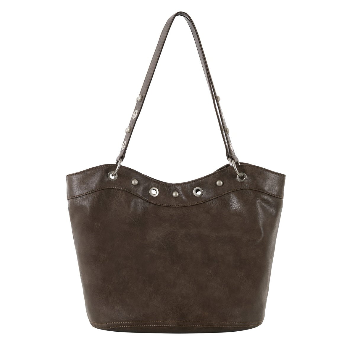 Too Busy Grommet Stud Brown Shoulder Bag
