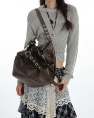 Too Busy Grommet Stud Brown Shoulder Bag