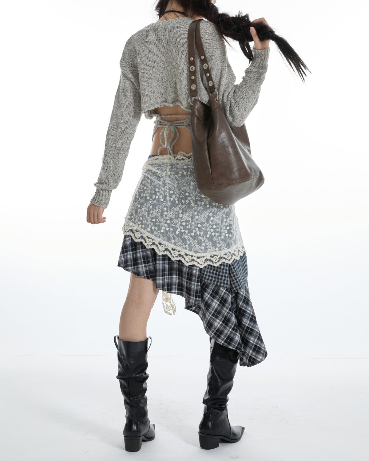 Too Busy Grommet Stud Brown Shoulder Bag
