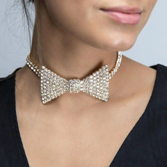 Y2K Style Rhinestone Bow Necklace
