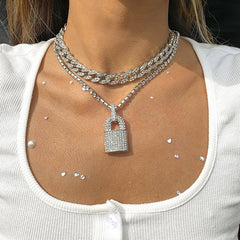 Y2K Rhinestone Lock Necklace