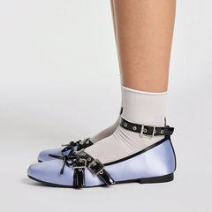 Wrap Around Ballet Flats in Blue