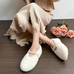 Soft Girl Fluffy Mary Jane Flats