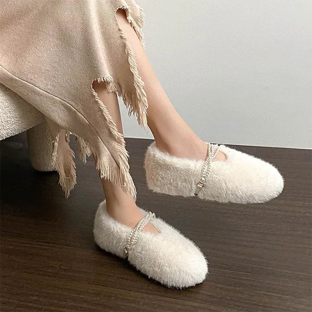 Soft Girl Fluffy Mary Jane Flats