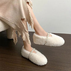 Soft Girl Fluffy Mary Jane Flats