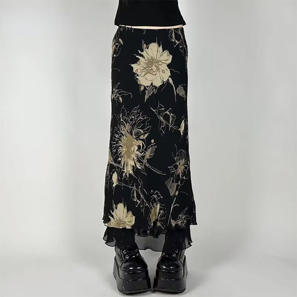 Midnight Bloom Mesh Midi Skirt
